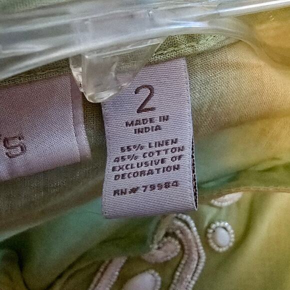 Chico's linen blend green beaded blouse - Picture 6 of 6